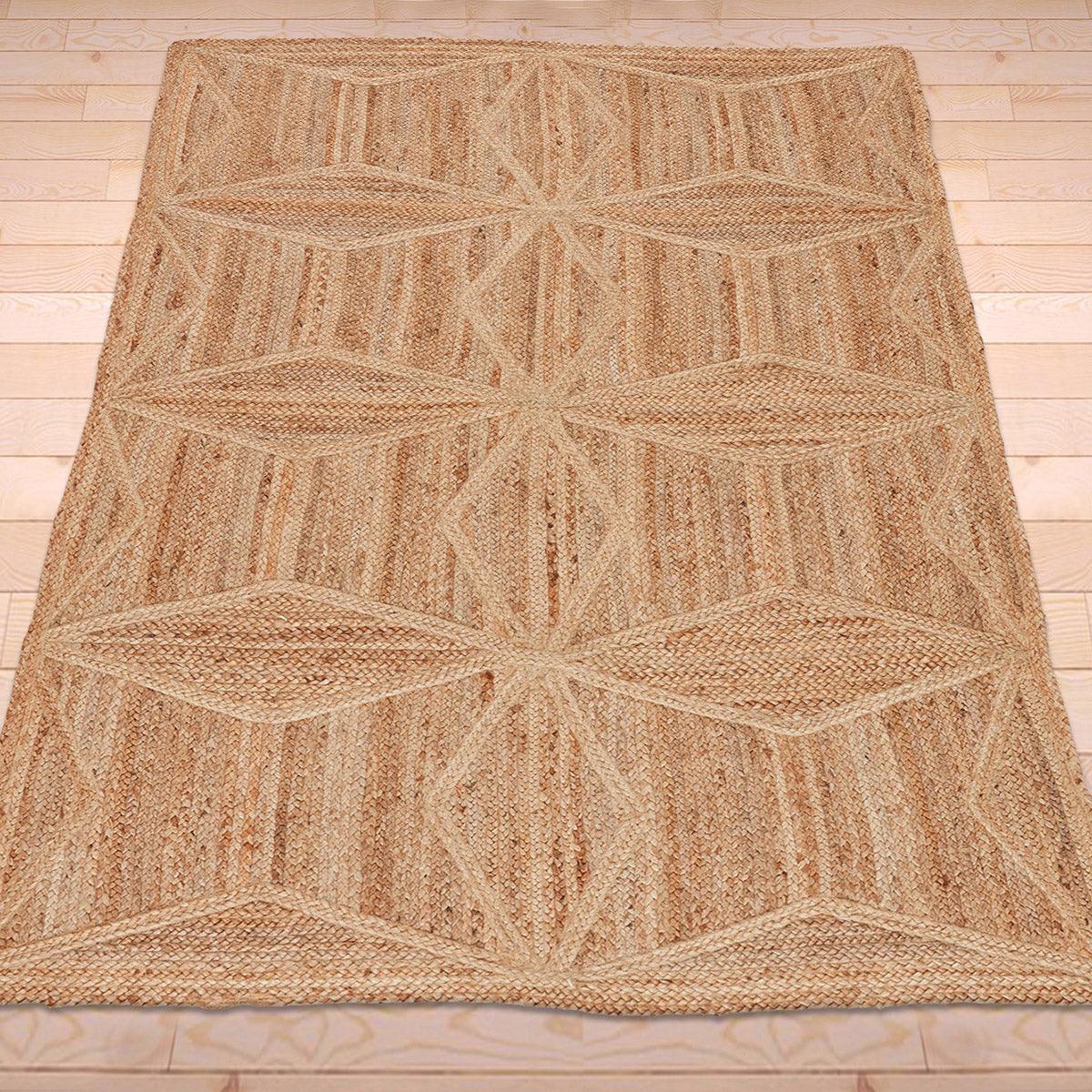 Hand Braided Beige Geometric Outdoor Farmhouse Jute Rugs