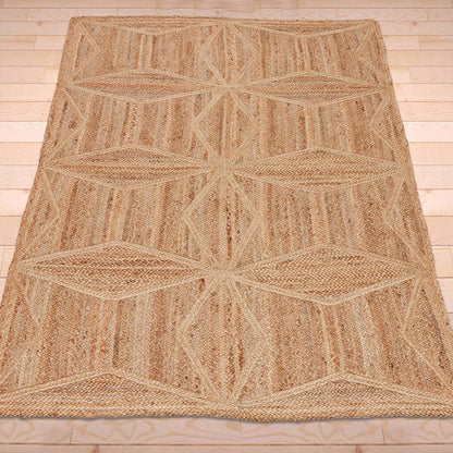 Alfombras de yute para exterior con diseño geométrico trenzado a mano en color beige