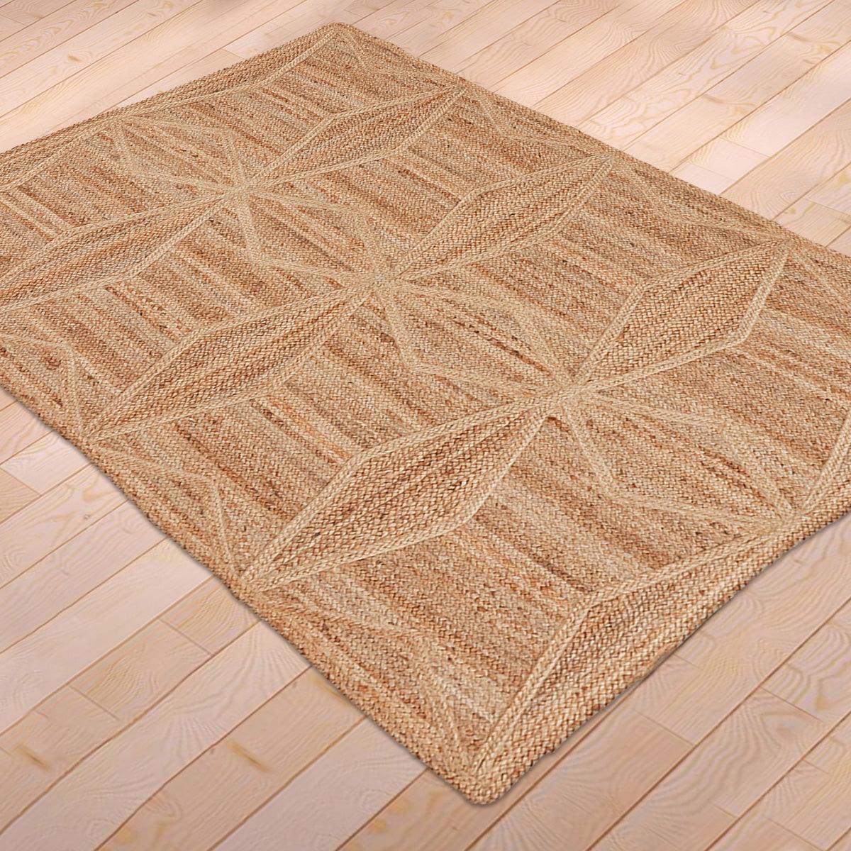 Hand Braided Beige Geometric Outdoor Farmhouse Jute Rugs