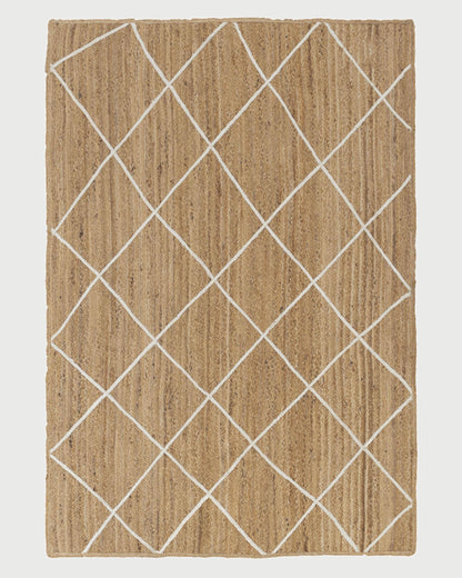 Hand Braided Beige White Geometric Outdoor Farmhouse Jute Rugs