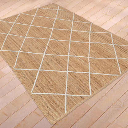 Hand Braided Beige White Geometric Outdoor Farmhouse Jute Rugs