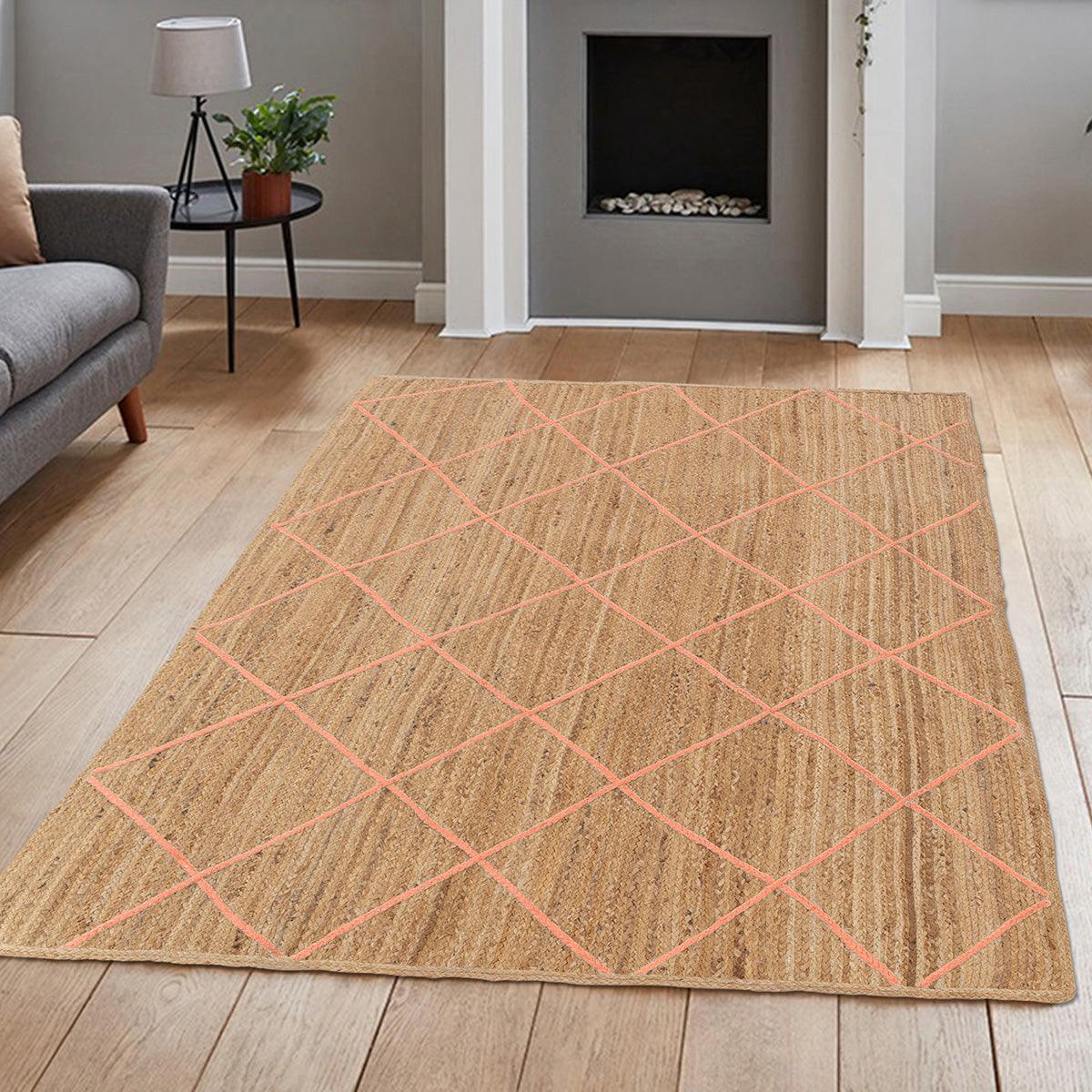 Trendy Hand Braided Orange Home Decor Jute Rugs