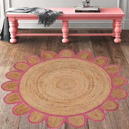 Hand Braided Indoor Pink Round Jute Rugs