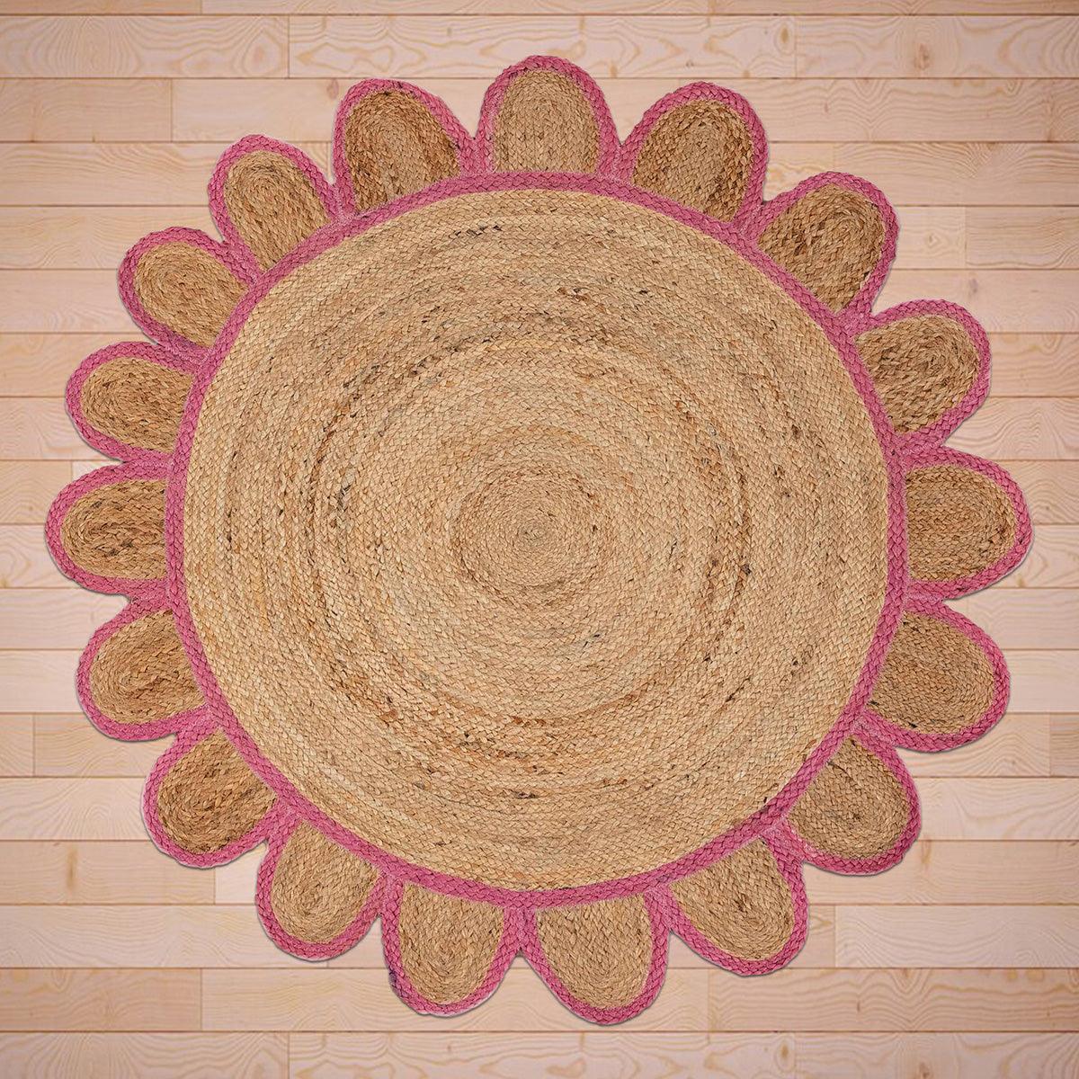 Hand Braided Indoor Pink Round Jute Rugs