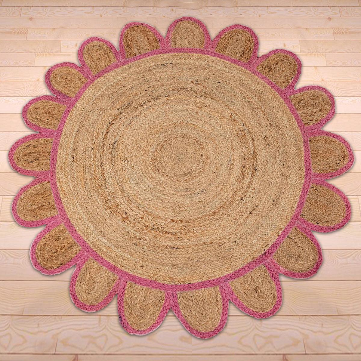 Hand Braided Indoor Pink Round Jute Rugs