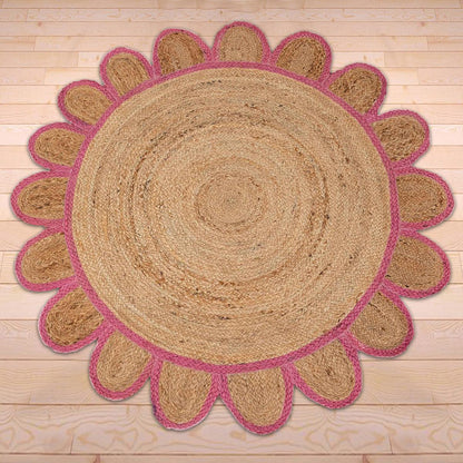 Hand Braided Indoor Pink Round Jute Rugs