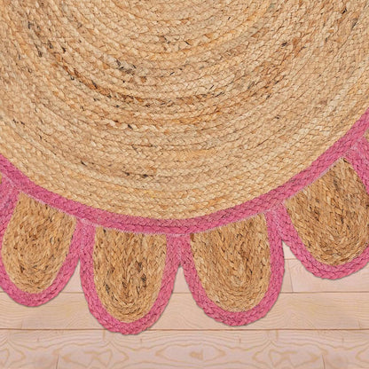 Hand Braided Indoor Pink Round Jute Rugs