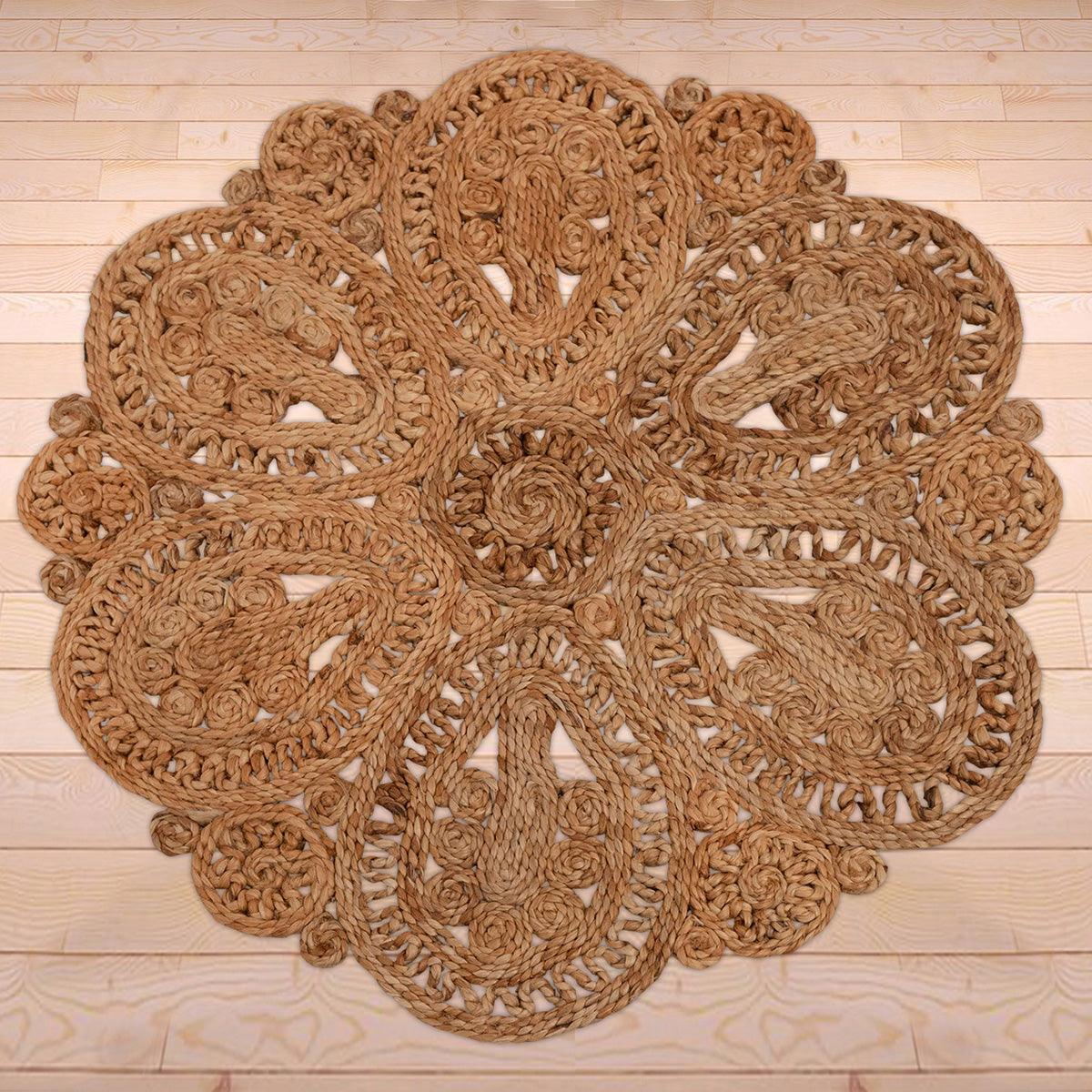 Hand Braided Indoor Beige Round Jute Rugs Traditional