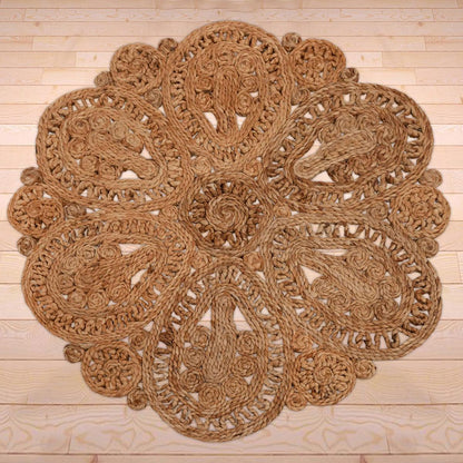 Hand Braided Indoor Beige Round Jute Rugs Traditional