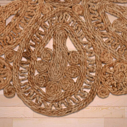 Hand Braided Indoor Beige Round Jute Rugs Traditional