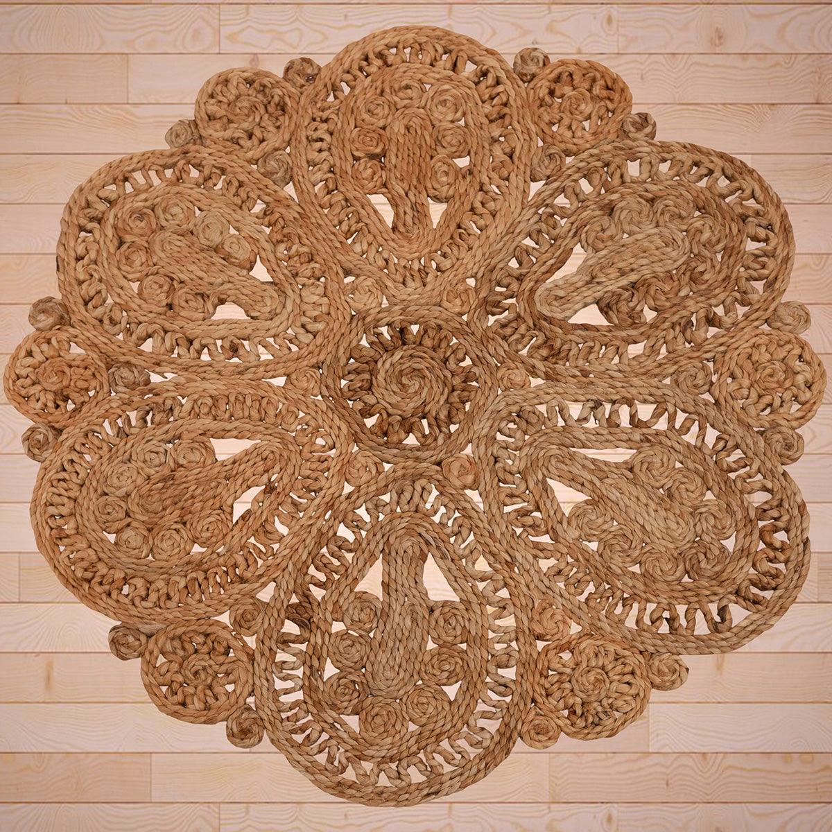 Hand Braided Indoor Beige Round Jute Rugs Traditional