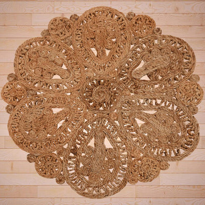 Hand Braided Indoor Beige Round Jute Rugs Traditional