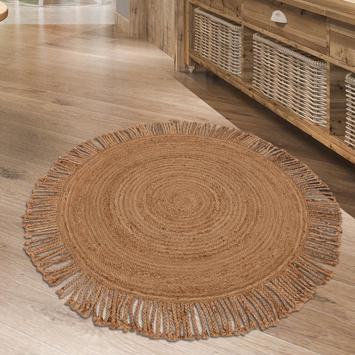 Hand Braided Entrance Beige Round Jute Rug