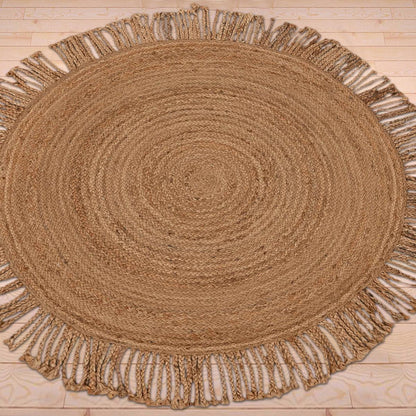 Hand Braided Entrance Beige Round Jute Rug