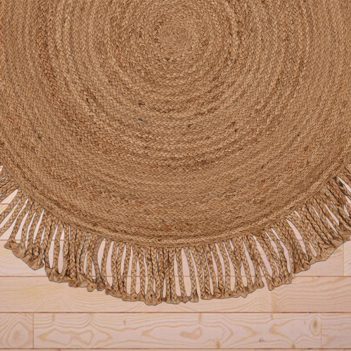 Hand Braided Entrance Beige Round Jute Rug