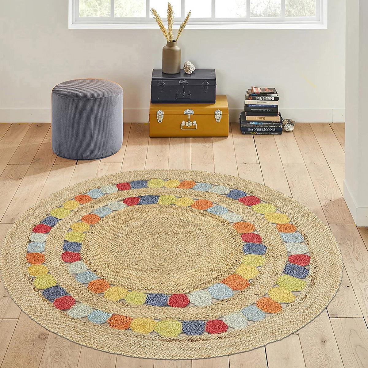 Hand Braided Entrance Multicolor Round Jute Rug