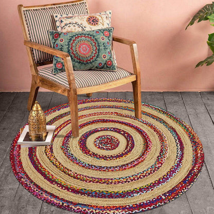 Multicolor Hand Braided Round Outdoor Cotton Rug