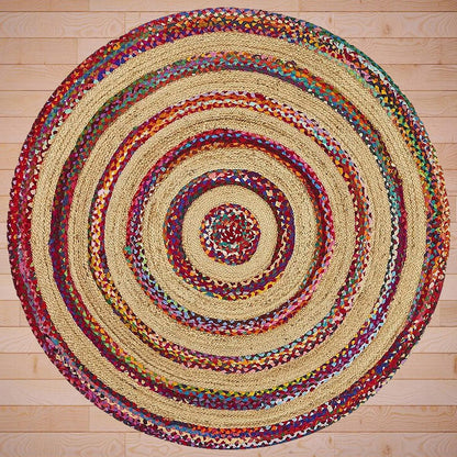 Multicolor Hand Braided Round Outdoor Cotton Rug