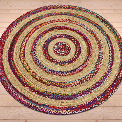 Multicolor Hand Braided Round Outdoor Cotton Rug