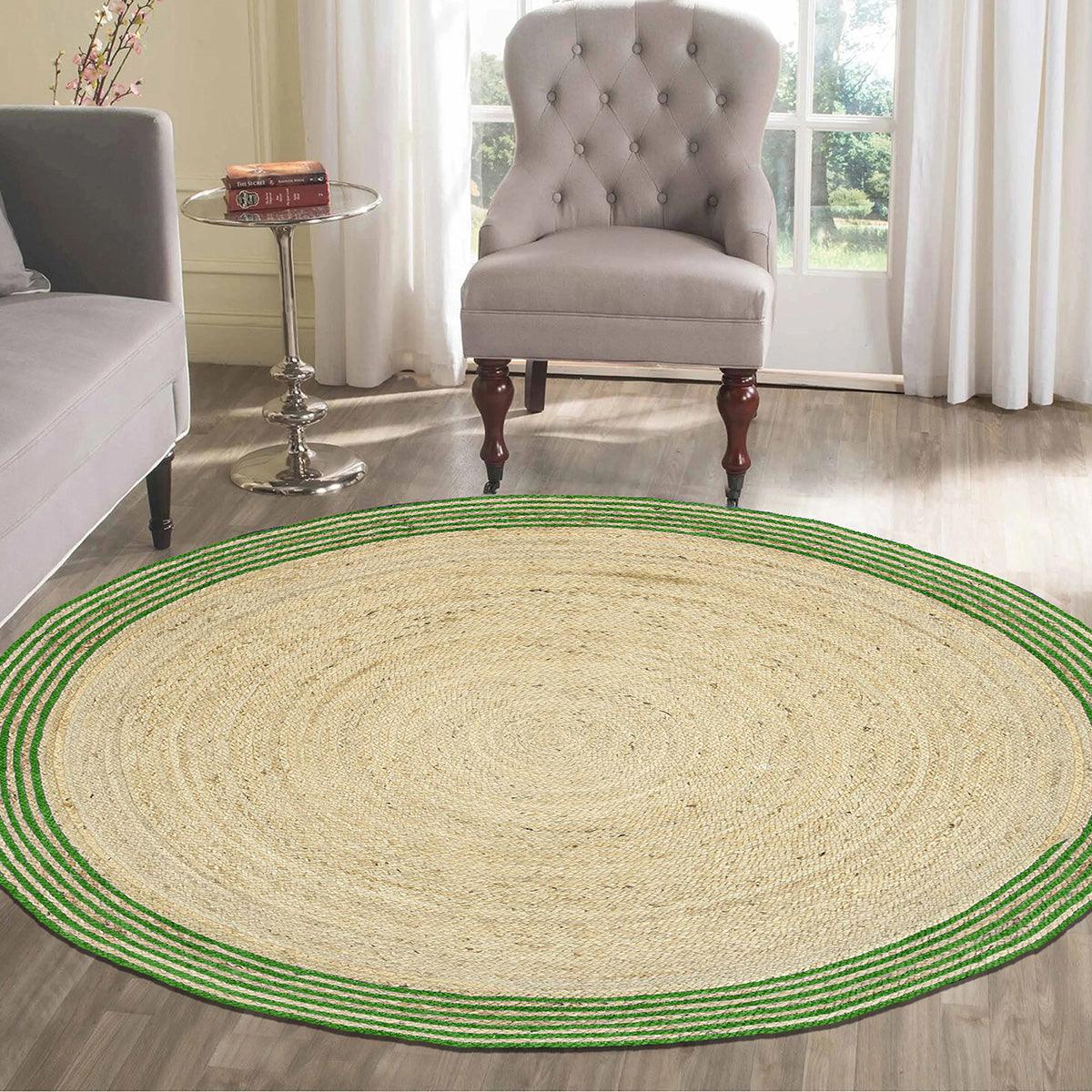 Green Hand Braided Entry Way Round Jute Rug