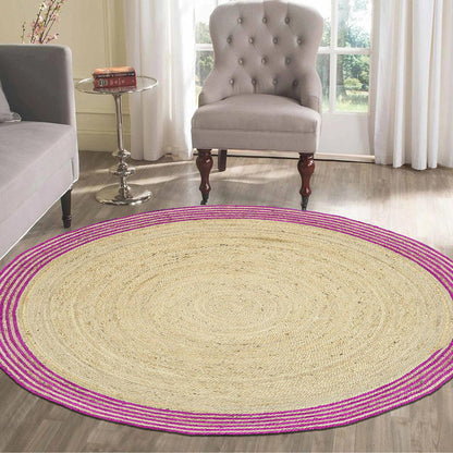 Hand Braided Purple Outdoor Round Jute Rug