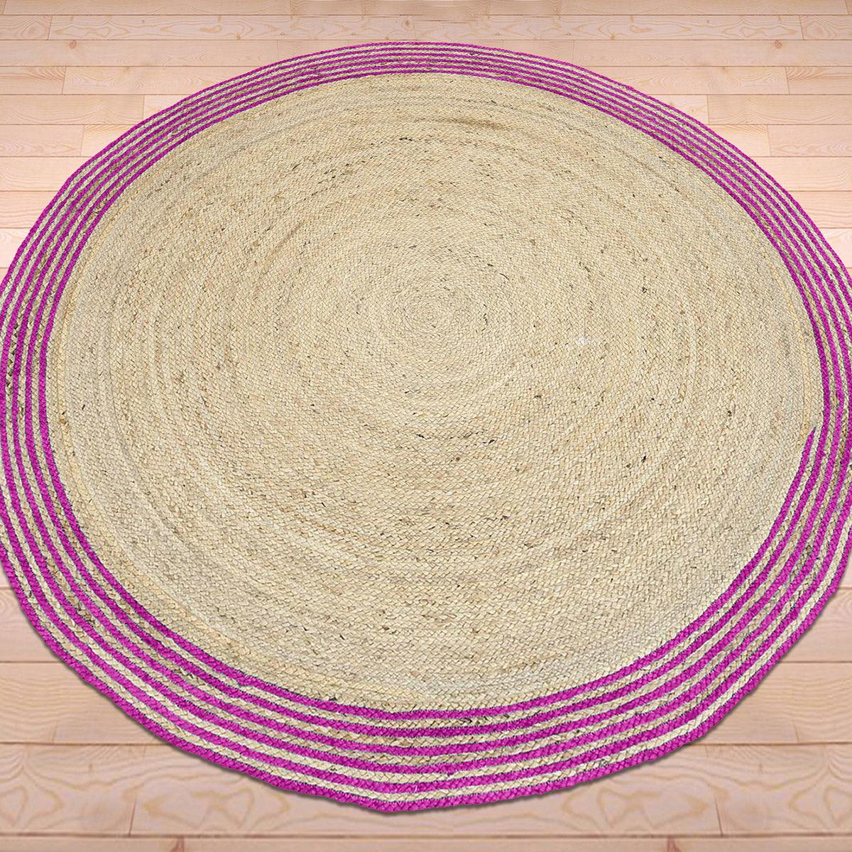 Hand Braided Purple Outdoor Round Jute Rug