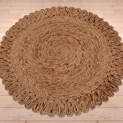 Hand Braided Beige Red Geometric Outdoor Jute Rugs