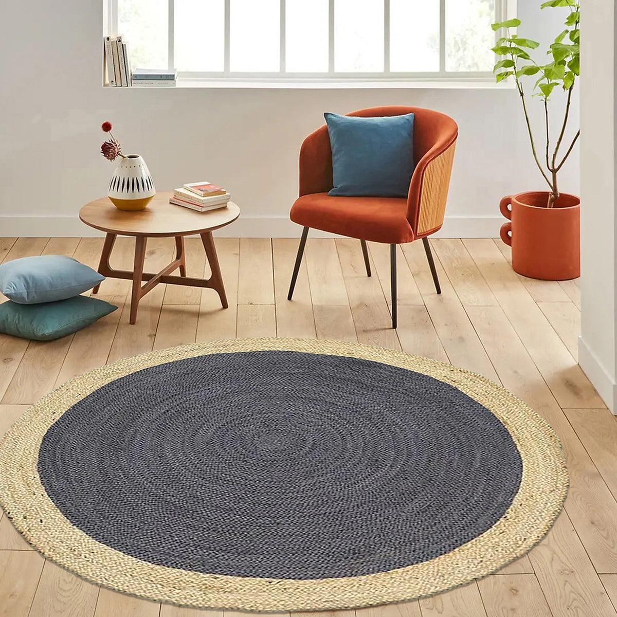 Hand Braided Beige Farm House Round Jute Rug Indoor