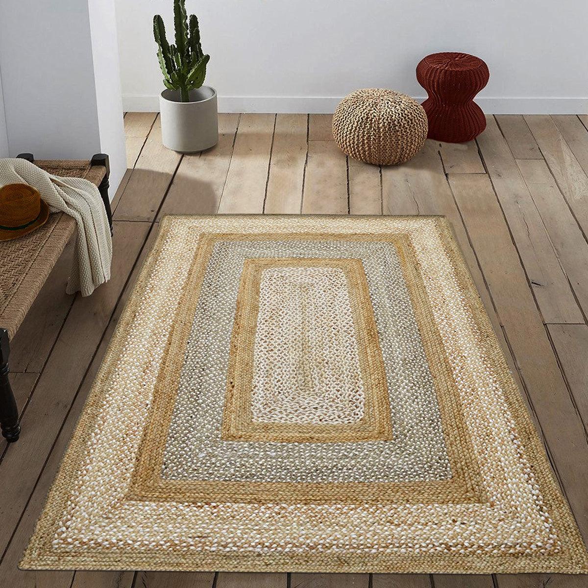 Alfombras de yute trenzadas a mano de estilo oriental en color beige para decorar el hogar