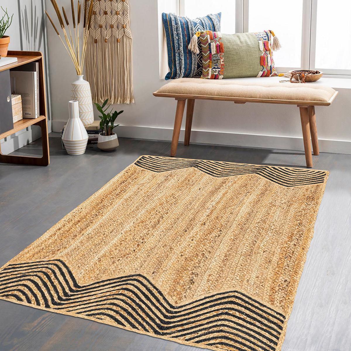 Hand Braided Living Room Jute Rugs Black