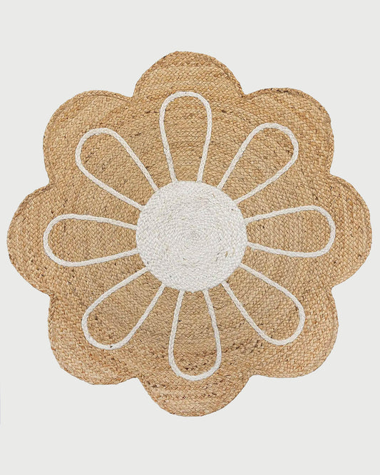 Oriental Hand Braided White Round Jute Rug