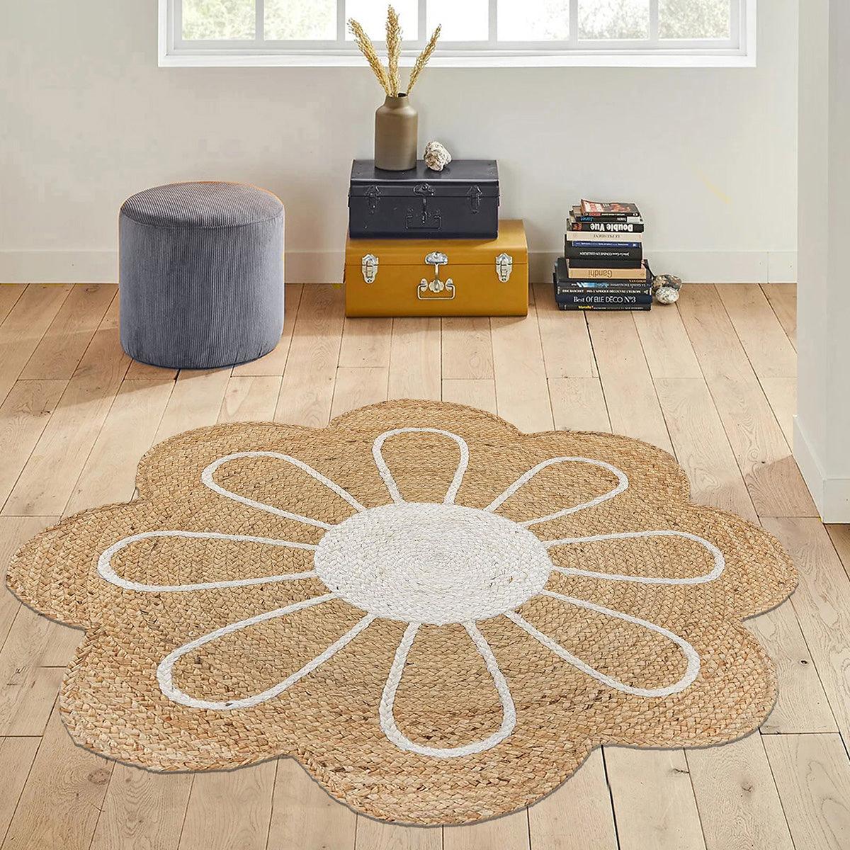 Oriental Hand Braided White Round Jute Rug