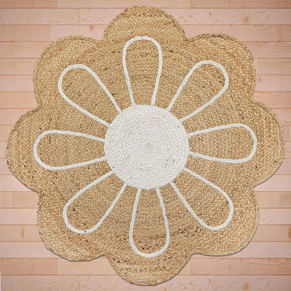 Oriental Hand Braided White Round Jute Rug