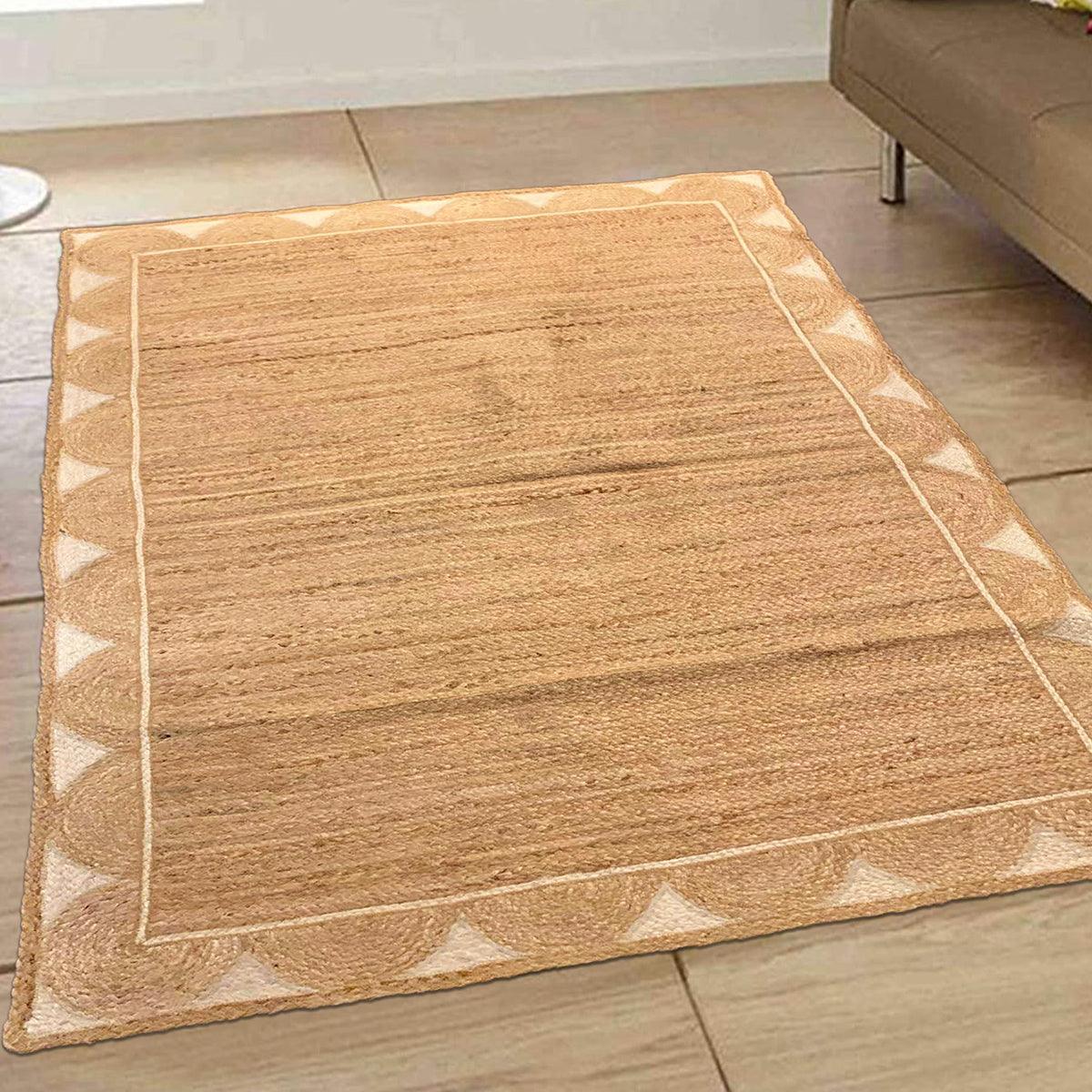 Hand Braided White Beige Geometric Outdoor Jute Rugs