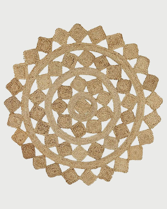 Hand Braided Beige Sea House Round Jute Rug