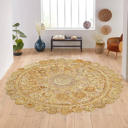 Hand Braided Farm House Round Beige Jute Rug