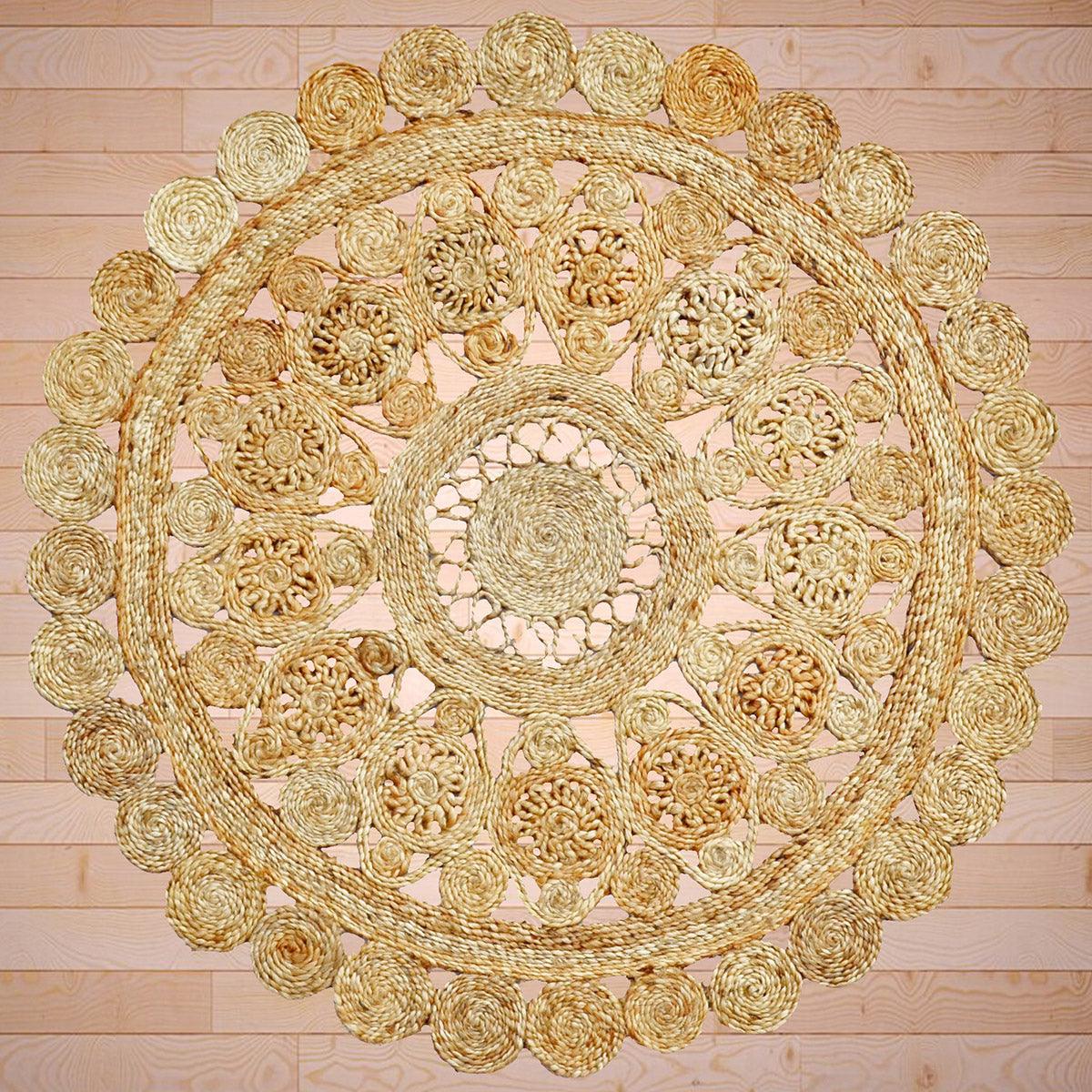 Hand Braided Farm House Round Beige Jute Rug