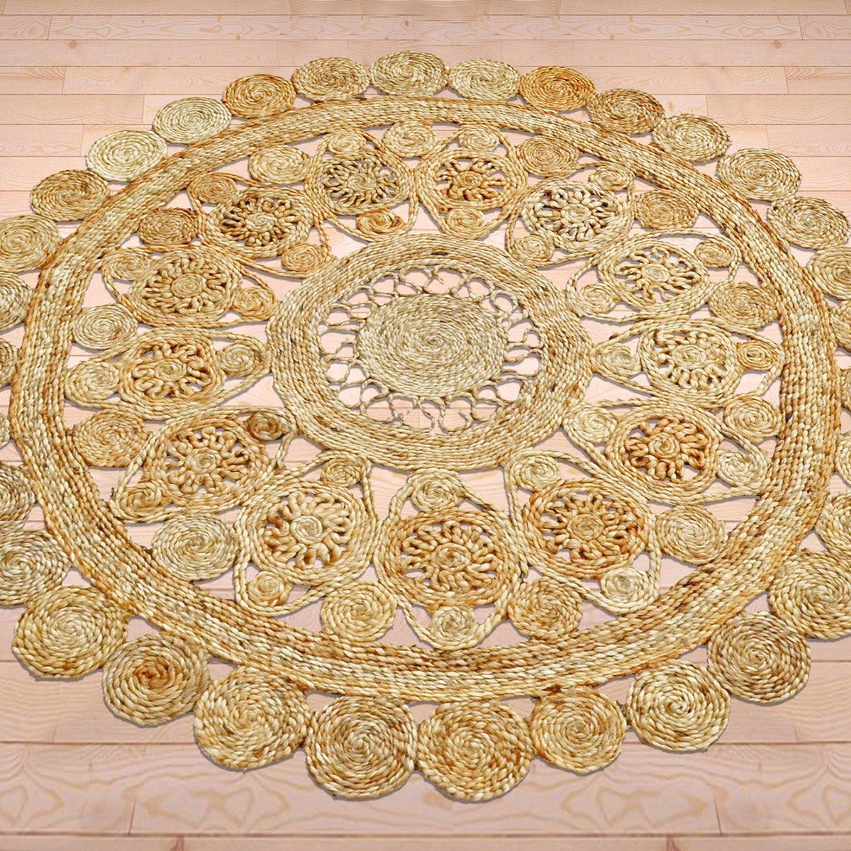 Hand Braided Farm House Round Beige Jute Rug