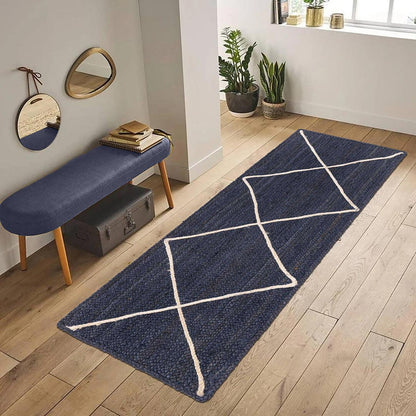 Attractive Hand Braided Blue Entry Way Jute Rugs