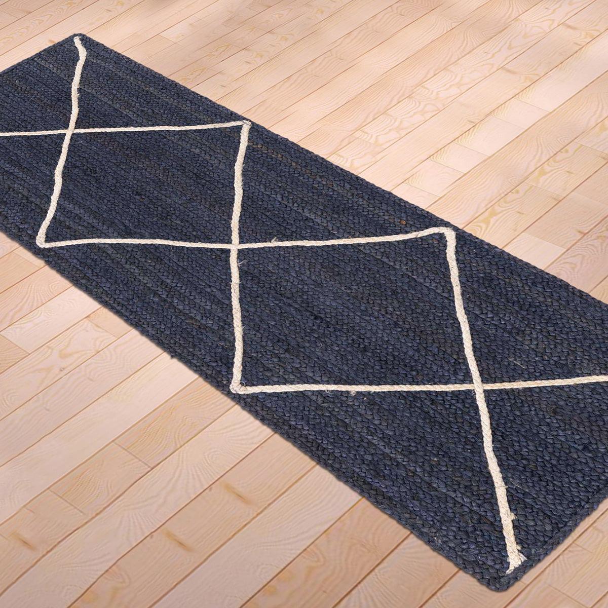 Attractive Hand Braided Blue Entry Way Jute Rugs