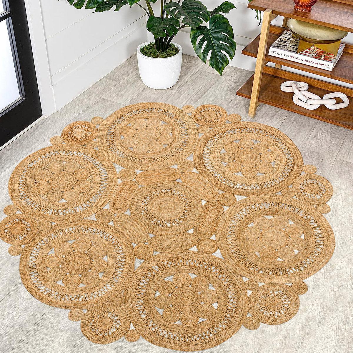 Hand Braided Entry Way Beige Round Jute Rugs