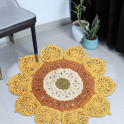 Yellow Hand Braided Farm House Round Jute Rugs