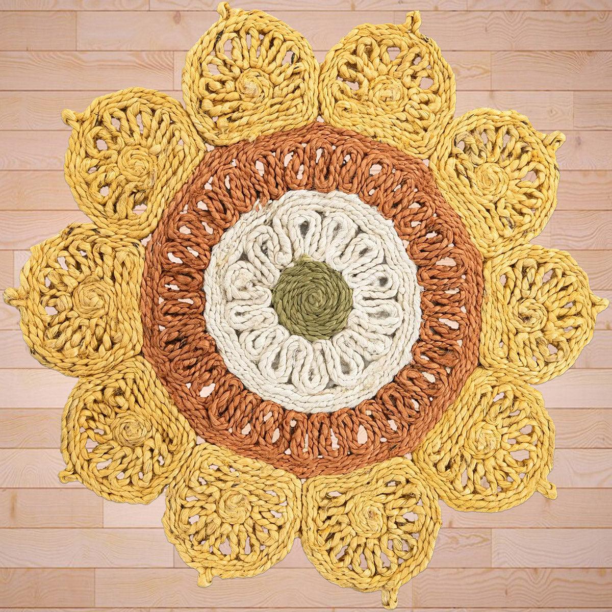 Yellow Hand Braided Farm House Round Jute Rugs