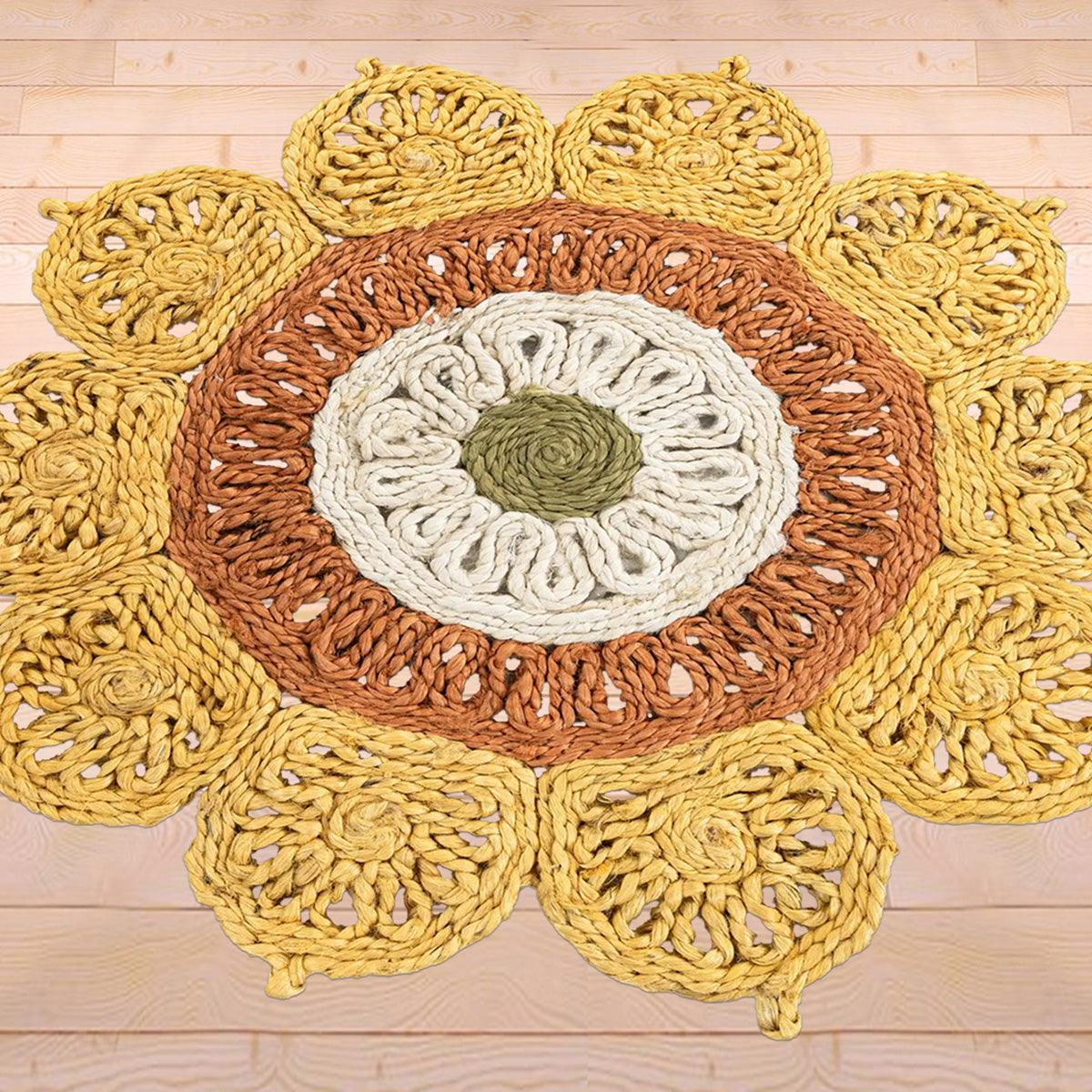 Yellow Hand Braided Farm House Round Jute Rugs