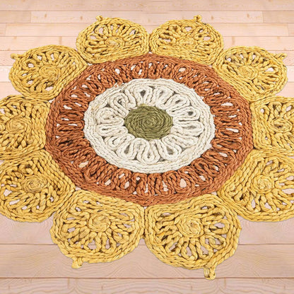 Yellow Hand Braided Farm House Round Jute Rugs