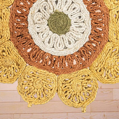 Yellow Hand Braided Farm House Round Jute Rugs