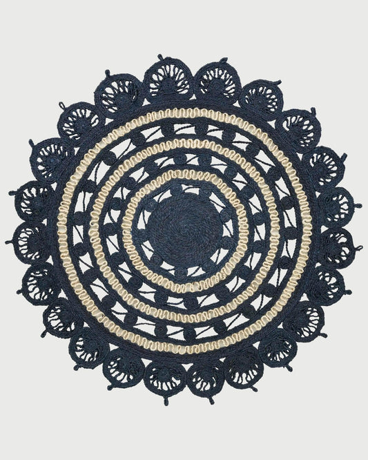 Trendy Blue Hand Braided Round Jute Rugs