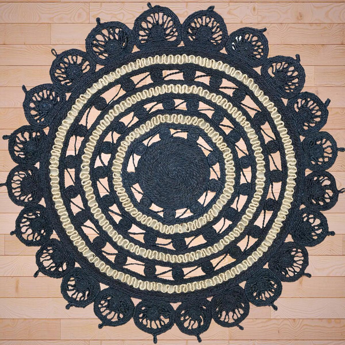 Trendy Blue Hand Braided Round Jute Rugs