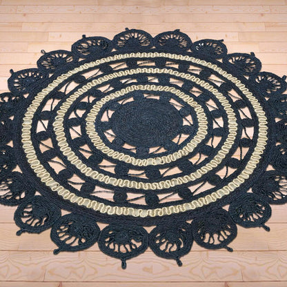 Trendy Blue Hand Braided Round Jute Rugs