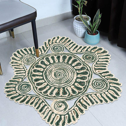 Green Hand Braided Entrance Beige Round Jute Rugs